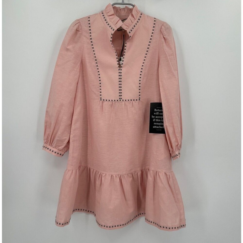 Tuckernuck Bermuda Pink Palmerston Dress sz XS Linen Long Sleeve Mini NWT - Picture 2 of 9